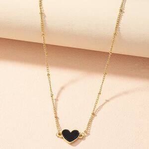 2/$30 NEW Boho Festival Black Heart Dainty Gold Necklace Chain 115